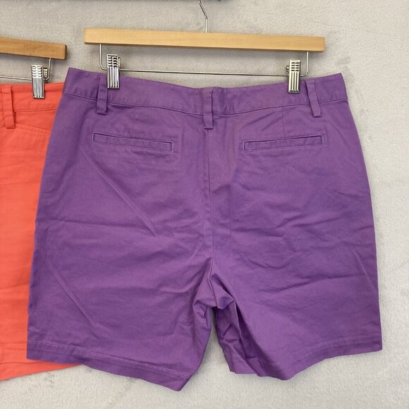 Lot of 3 Lands' End Chino Shorts Womens 10 Coral Purple Brown Casual Cotton - Picture 8 of 14